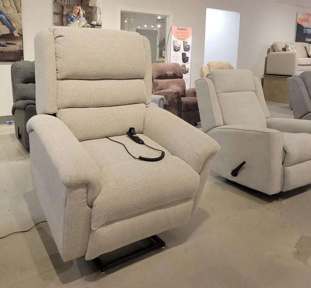 Beige lift chair in a showroom